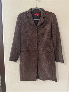 Anne Klein Brown Tweed Single-Breasted Pea Coat